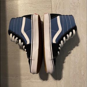 black and blue high top vans